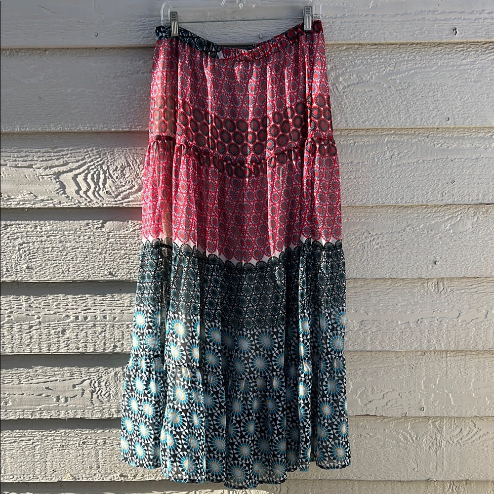 O'Neill Red and Blue Tiered Maxi Skirt